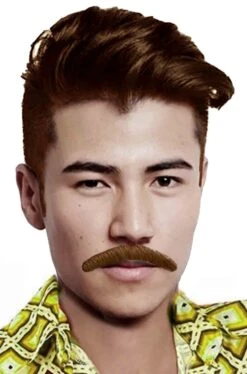 Trucco: Baffi Finti A Spazzola Lunghi Anni 70 Marroni Bart