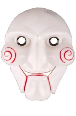 Maschera Burattino Saw Bianca Con Spirali Rosse Sulle Guance