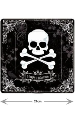 Halloween Party Jolly Roger Piatti Di Carta Con Teschio 18pzx27cm