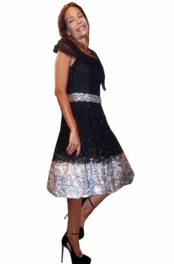 Abito Di Gala Da Cocktail Nero E Argento Da Donna Elegante Alta Moda