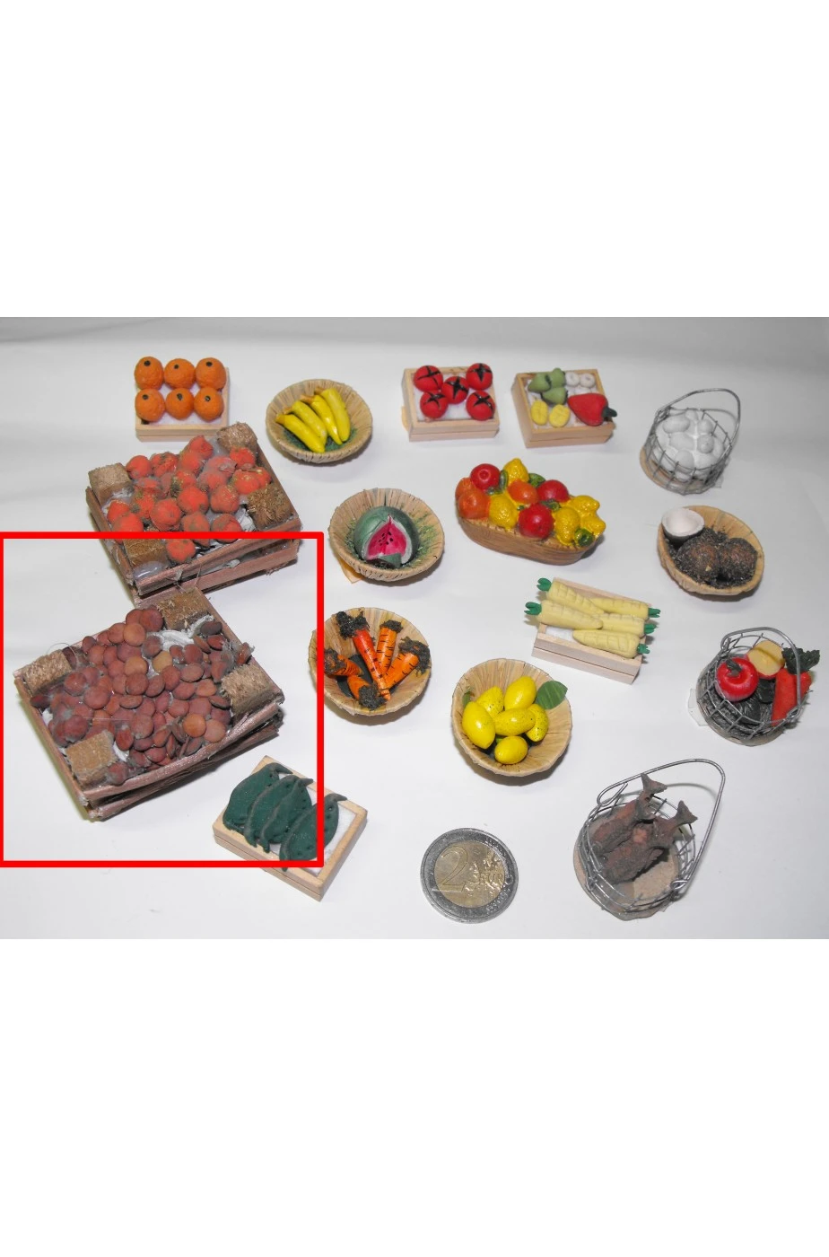 Accessori Presepe Fruttivendolo:cassetta Di Funghi Grande Realizzata A Mano