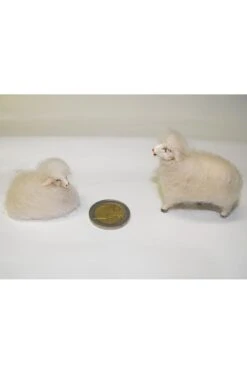 Accessori Presepe Pastore:Coppia Pecora E Agnello In Lana Vera Avvolta A Mano