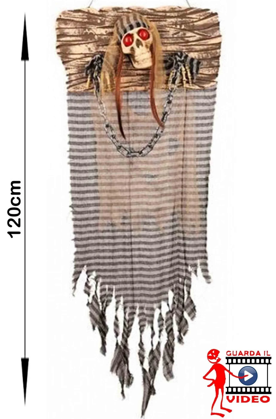 Allestimento Halloween Decorazione Pirata Scheletro Con Occhi Luminosi Da Appendere Cm 45x120