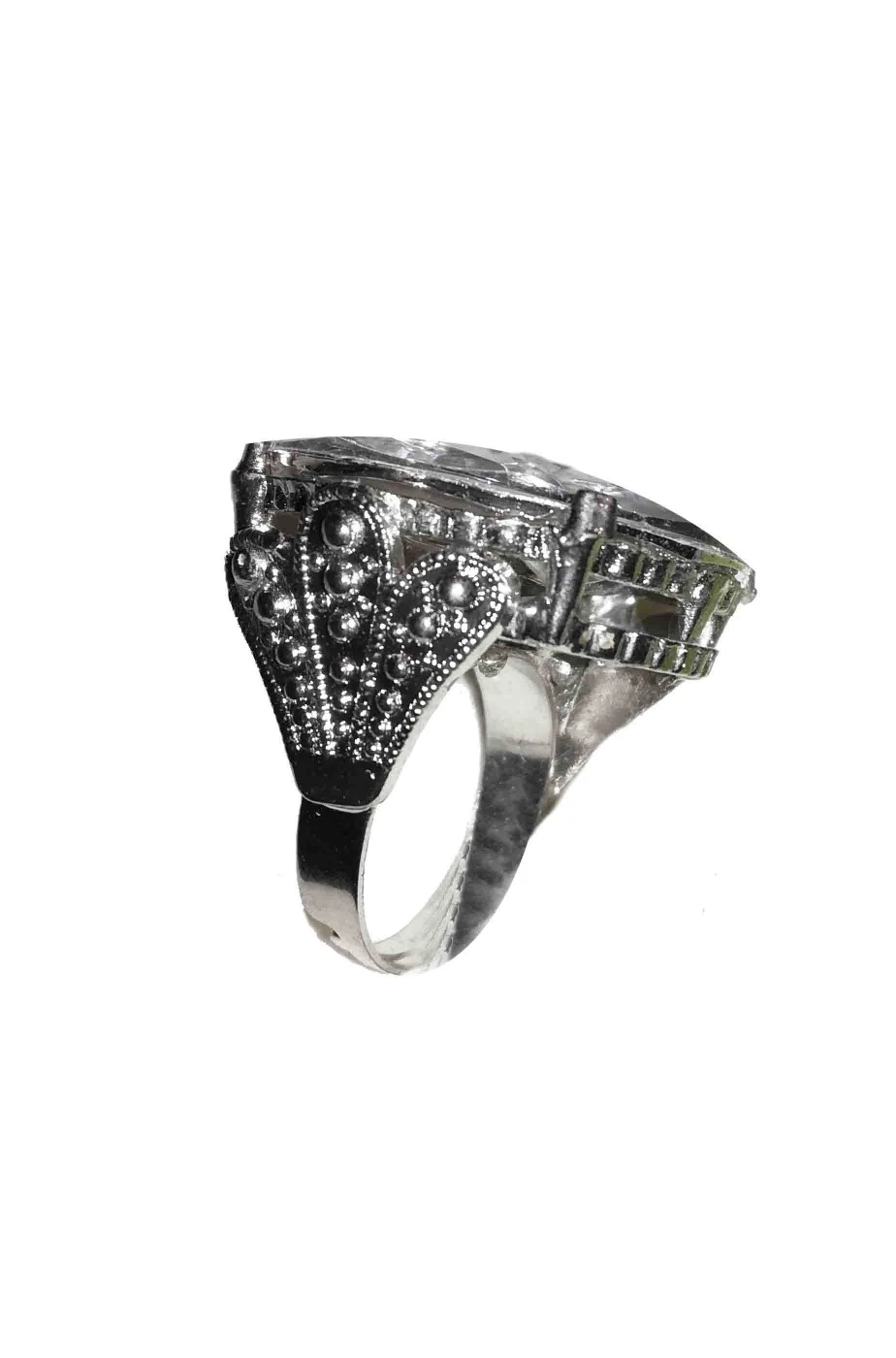 Gioiello Di Bigiotteria Anello Con Montatura A Fiore Con Grande Pietra A Diamante - immagine 2