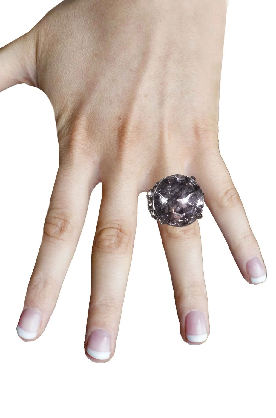 Gioiello Di Bigiotteria Anello Con Montatura A Fiore Con Grande Pietra A Diamante