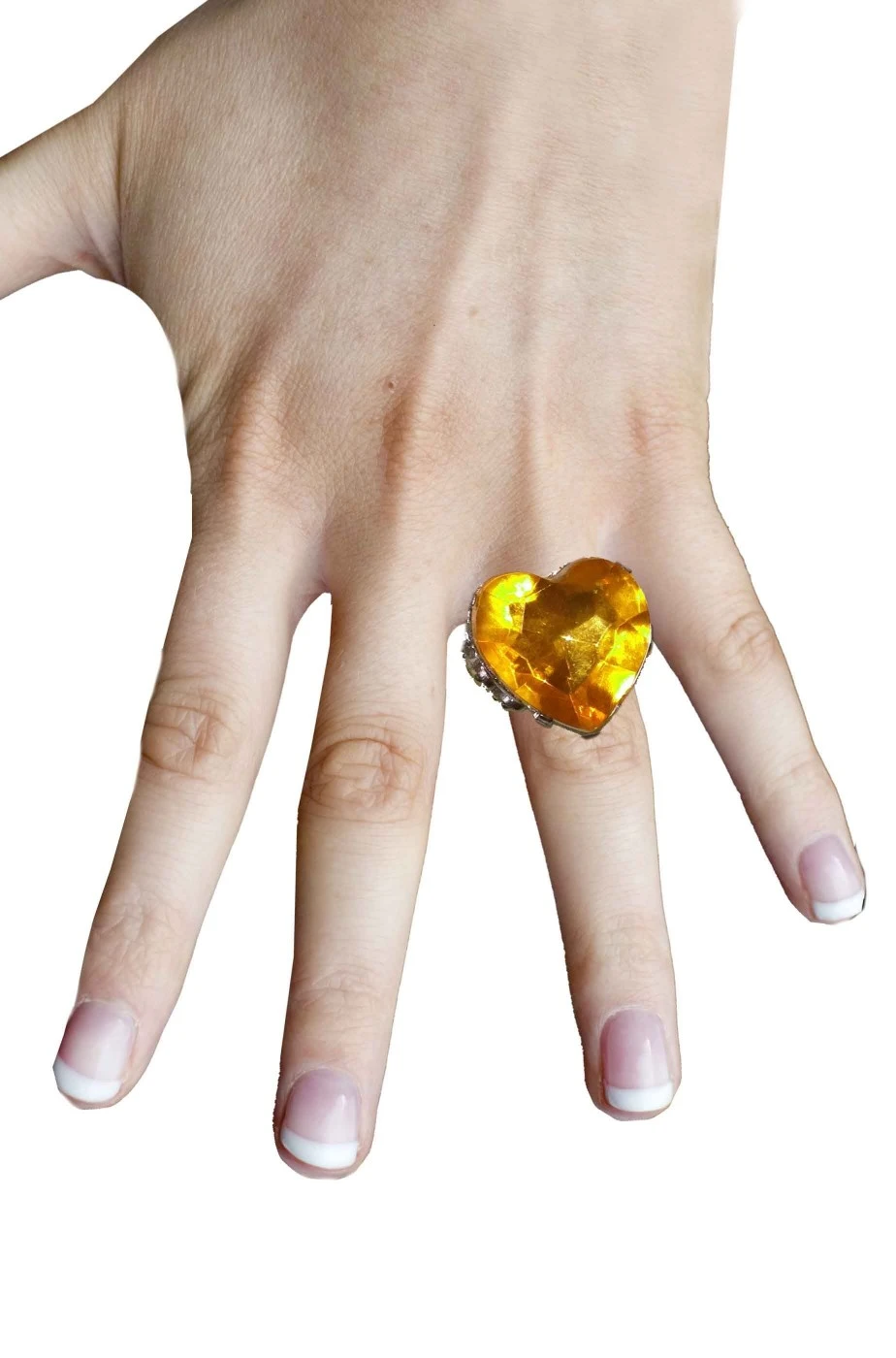 Gioiello Di Bigiotteria Anello Con Montatura A Fiore Con Grande Pietra A Cuore Gialla