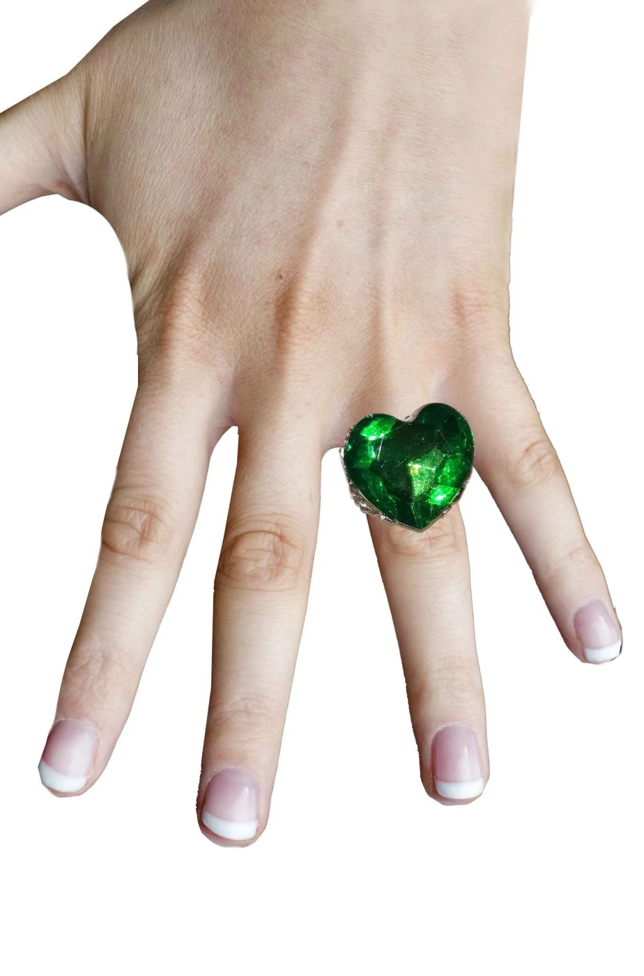 Gioiello Di Bigiotteria Anello Con Montatura A Fiore Con Grande Pietra A Cuore Verde