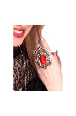 Anello Gotico Demone Con Pietra Rossa