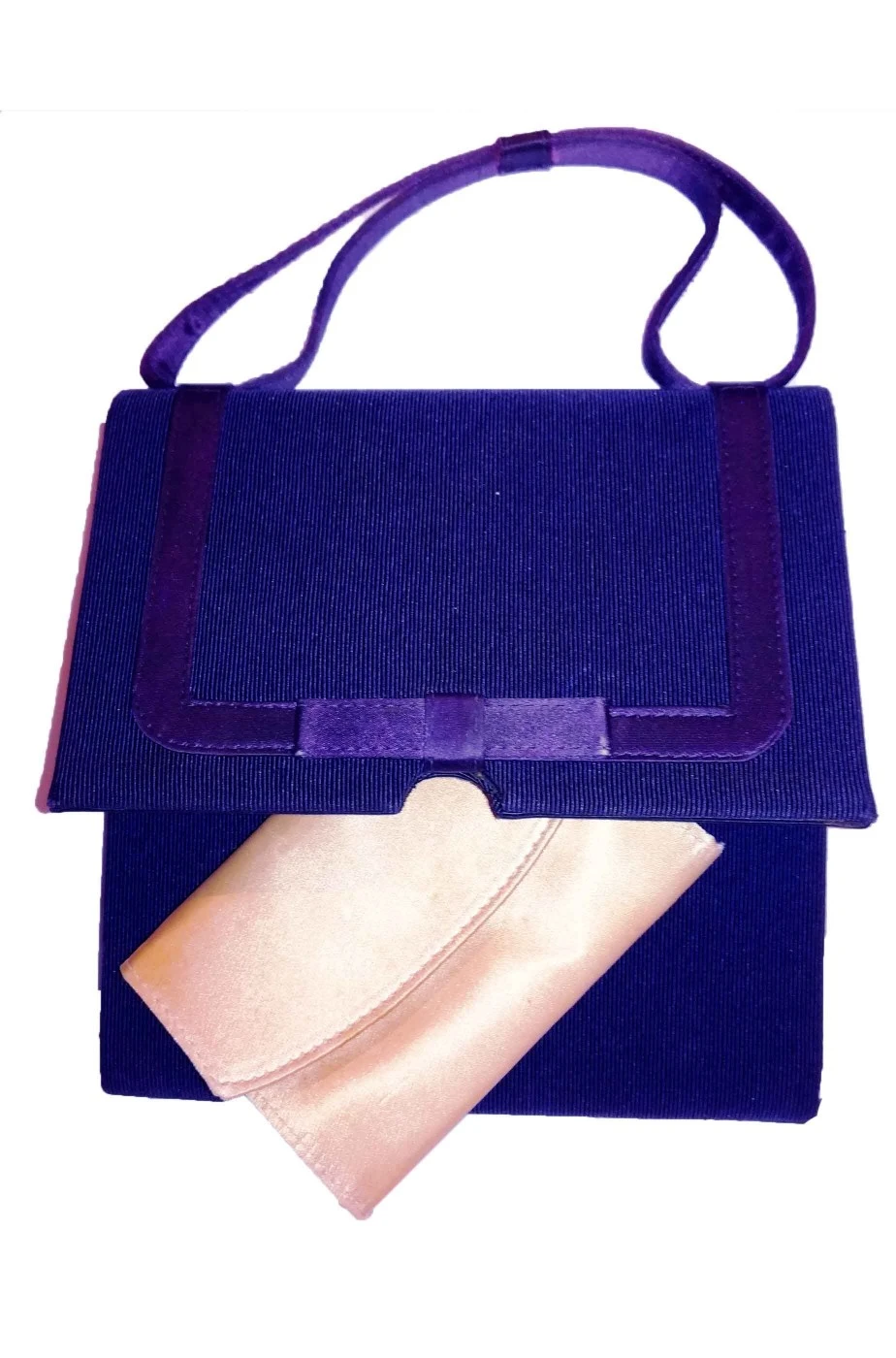 Borsetta A Pochette Blu Vintage Anni 40 Con Bustina - immagine 3