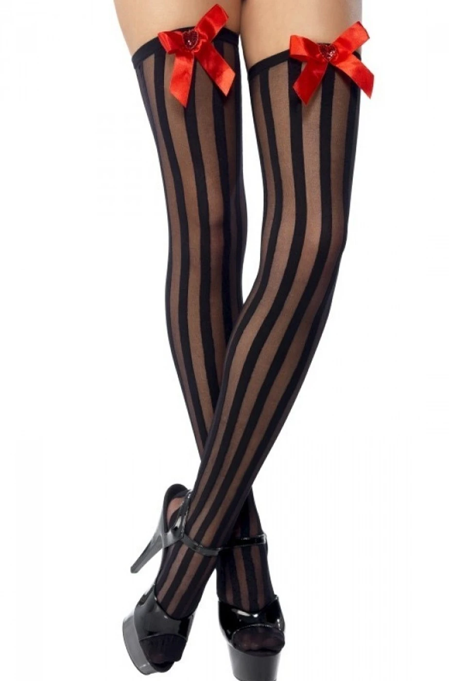 Smiffys Calze Autoreggenti Con Fiocco Rosso E Righe