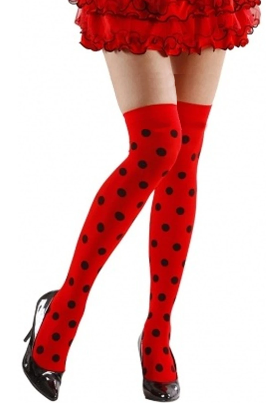 Calze Autoreggenti Da Donna Rosse A Pois Neri Da Coccinella - immagine 2