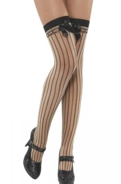 Smiffys Calze Autoreggenti A Righine Sottili Gessato Nero Burlesque