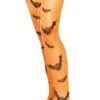 Calze Halloween Da Bambina Arancioni Con Pipistrelli Taglia Unica