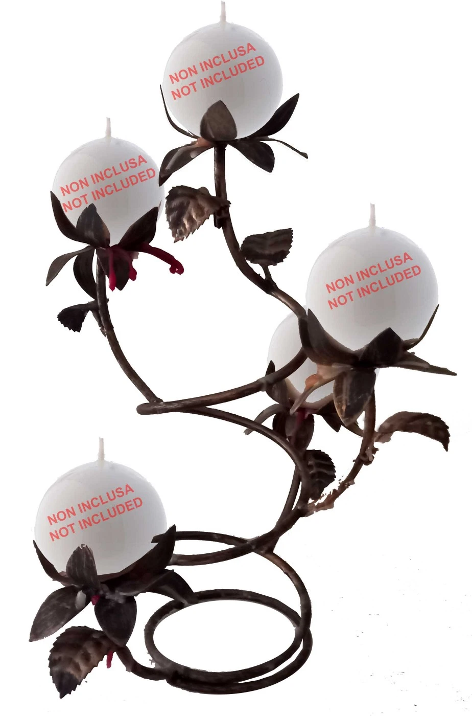 Candeliere Di Ferro Battuto Con Petali E Rami Di Rosa - immagine 4