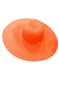 Cappello Da Donna A Larghe Falde Anni 60 70 In Paglia Arancio