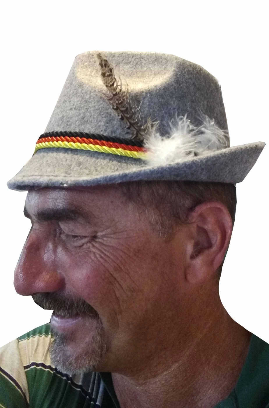 Cappello Da Tirolese O Bavarese Grigio Con Piumetta E Cordino Tricolore - immagine 2