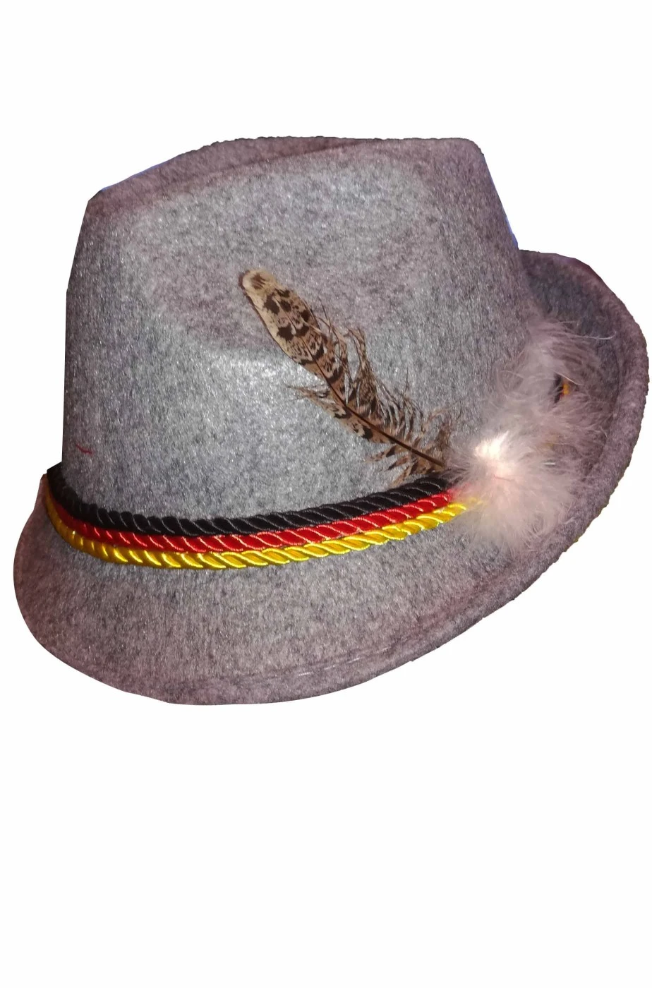 Cappello Da Tirolese O Bavarese Grigio Con Piumetta E Cordino Tricolore - immagine 3