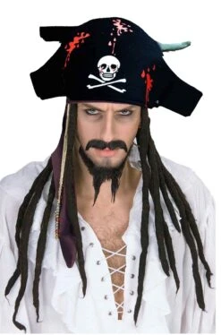 Cappello Da Pirata Nero Con Teschio A Feluca Halloween Horror