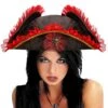 Cappello Da Piratessa Cavaliere Del 700 A Tricorno Nero Con Bordature Rosse