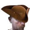 HM Cappello Da Pirata Cavaliere Del 700 A Tricorno In Similpelle Scamosciata Rigida Marrrone