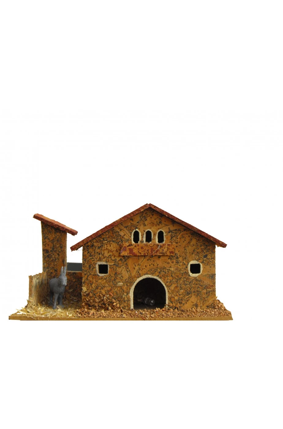 Casetta Per Presepe Con Asinello Illuminata 220V.circa 20cm