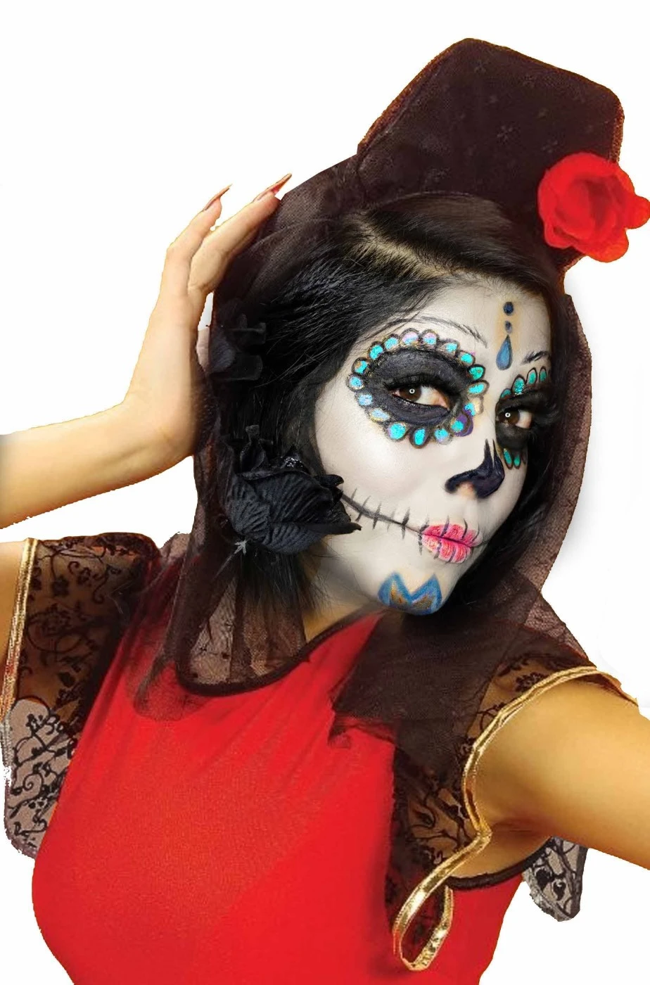 WIDMANN Cerchietto Nero Con Rosa Per Teschio Di Zucchero Dia De Los Muertos