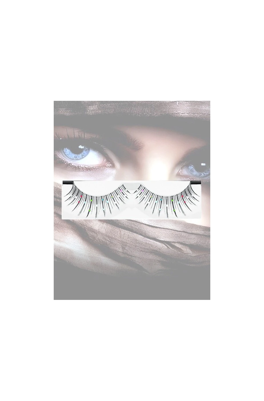 Smiffys Ciglia Finte Lunghe Con Brillantini Arcobaleno E Bianchi - immagine 2