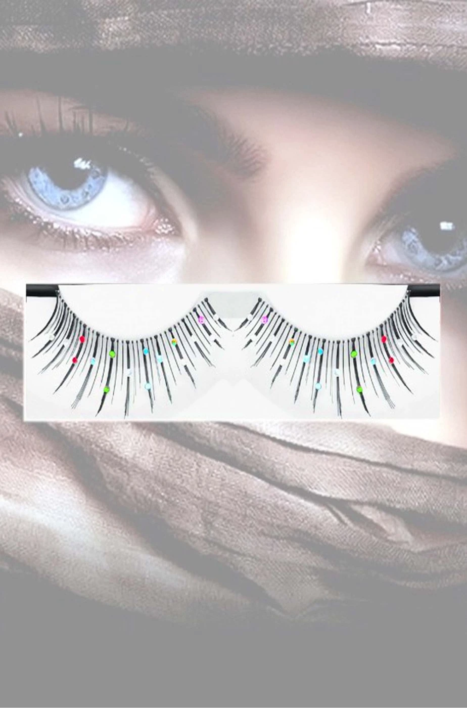 Smiffys Ciglia Finte Lunghe Con Brillantini Arcobaleno E Bianchi