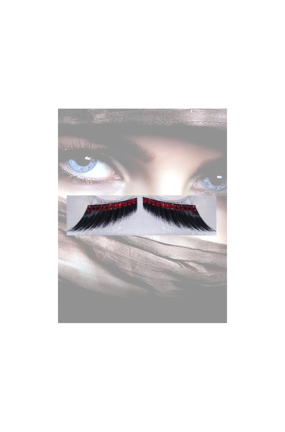 Smiffys Ciglia Finte Nere Con Cristalli Rossi - immagine 2