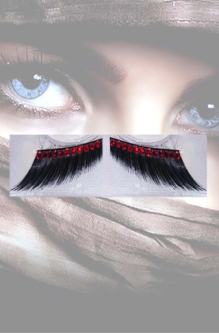 Smiffys Ciglia Finte Nere Con Cristalli Rossi