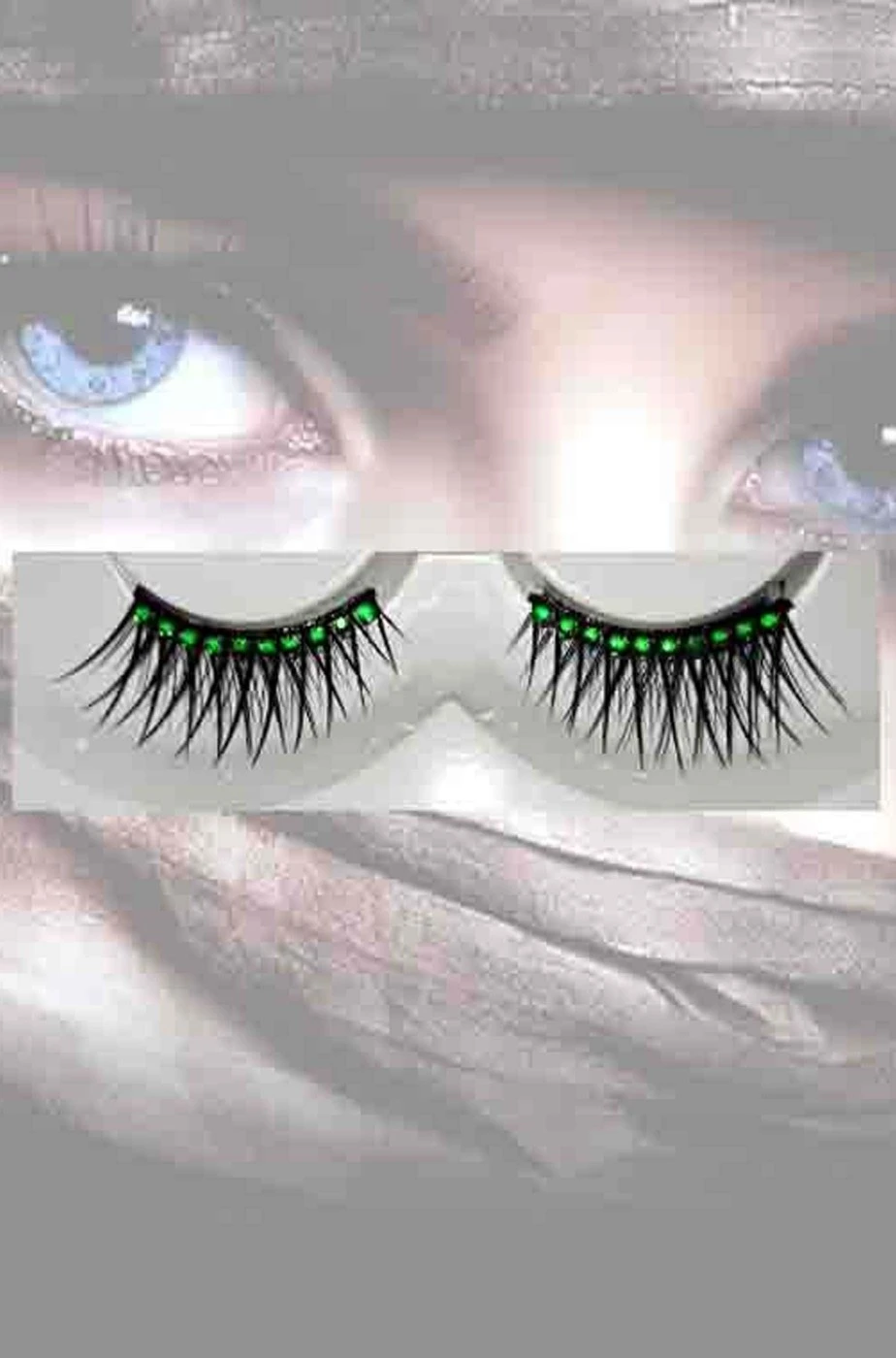 Ciglia Finte Nere Intrecciate Con Brillantini Verdi