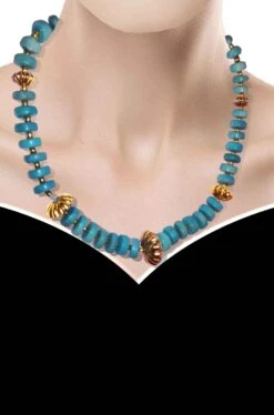 Collana Stile Anni 50 Azzurra Con Dischi Azzurri E Fermagli Dorati