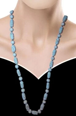 Collana Azzurra Con Pietre Finte Lavorate Stile Maya