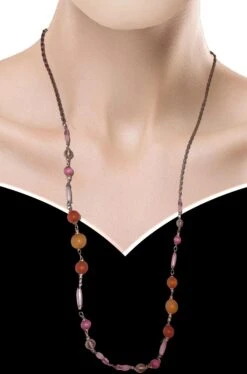 Collana Di Perle Finte Rotonde Ed Ovali Rosa Rosse Ed Arancio