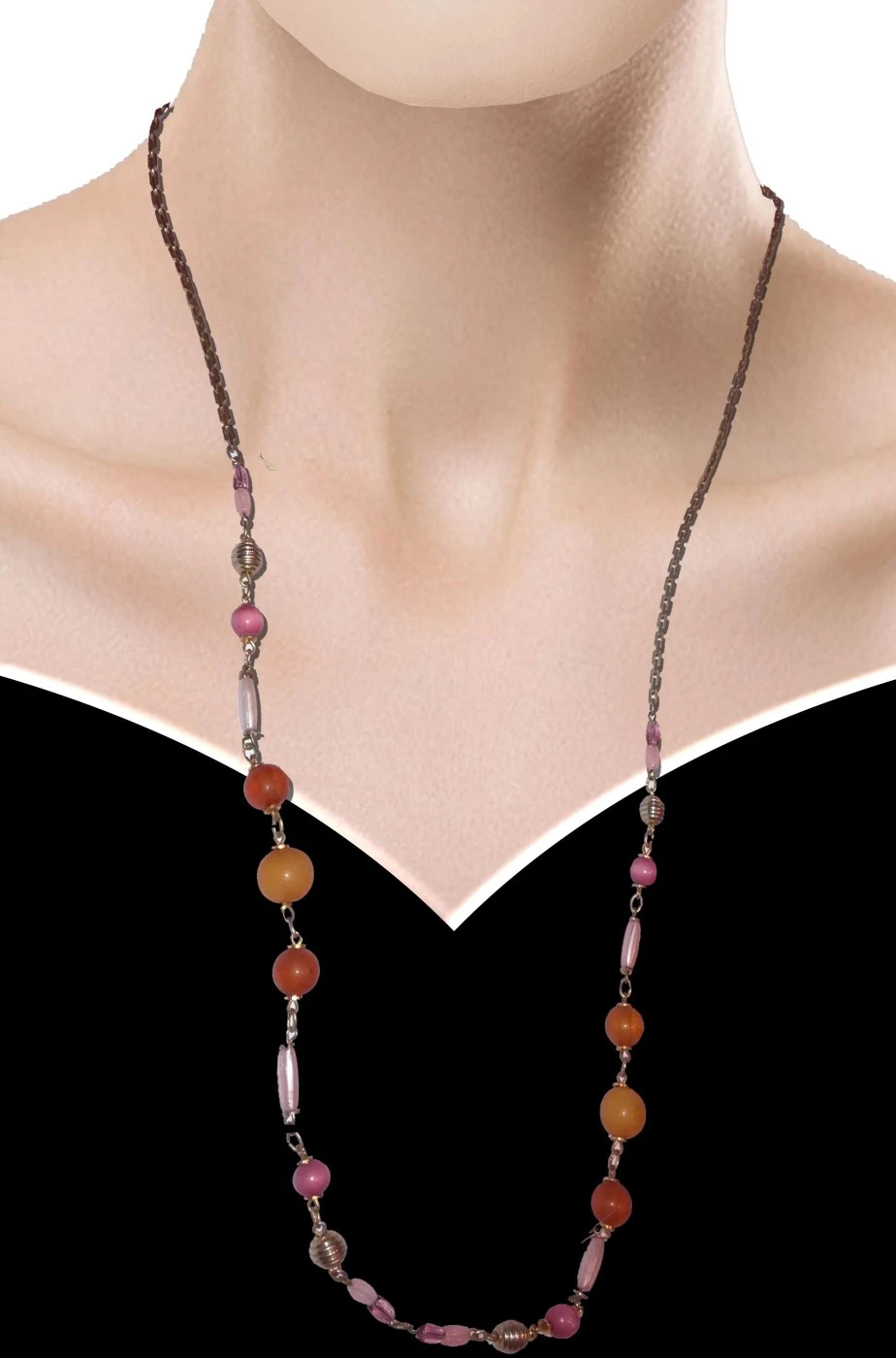 Collana Di Perle Finte Rotonde Ed Ovali Rosa Rosse Ed Arancio