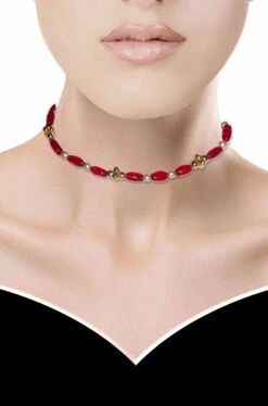 Collana Girocollo Rossa Con Perle Di Fiume Finte Rosse