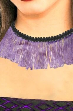 Collarino In Stoffa Con Frange Flapper Anni 20 Charleston Viola