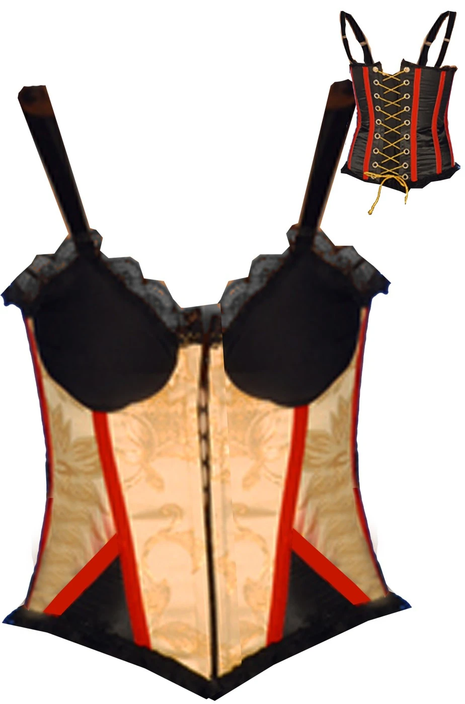 Corsetto Burlesque Oro E Nero Strega Vampira - immagine 2