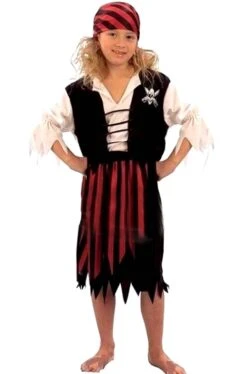 Costume Carnevale Bambina Pirata Bianca Rossa E Nera