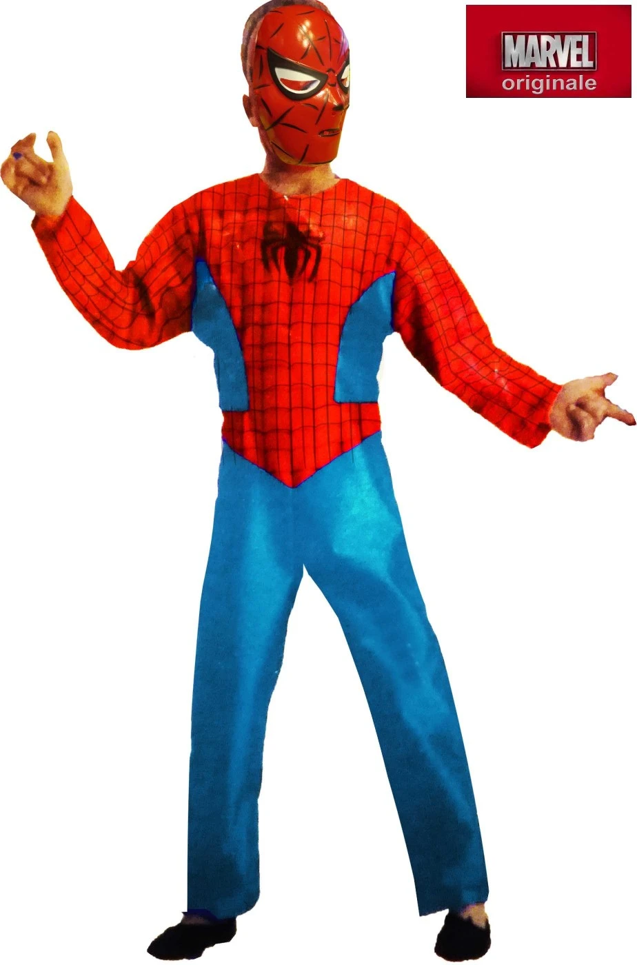 Costume Carnevale Bambino Spiderman Originale Lucido Maschera Rigida