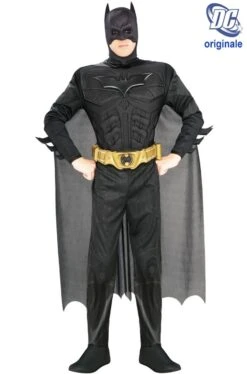 Costume Batman De Luxe Con Muscoli Nero Cintura Di Plastica