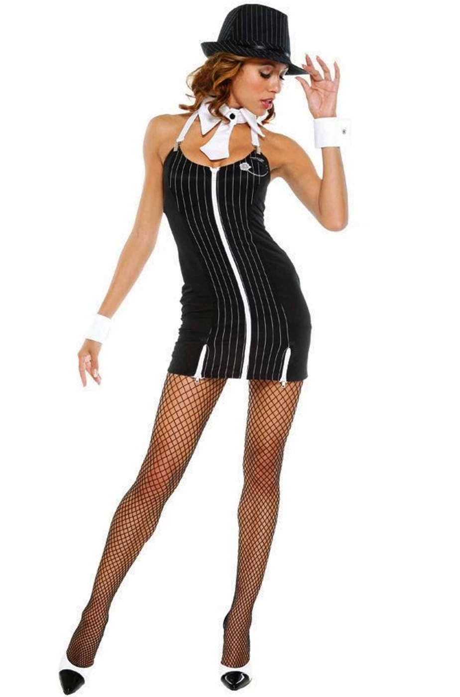 Costume Donna Gangster Nero Gessato