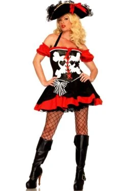 LEG AVENUE Costume Donna Piratessa Pirata Dei Caraibi Donna Rosso E Nero