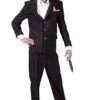 Costume Uomo Gangster Nero Gessato Righine Bianche
