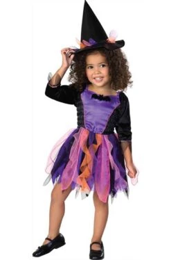 Costume Carnevale Bambina Strega Pipistrellina Nera E Viola