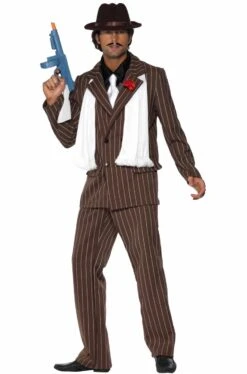 Smiffys Costume Uomo Gangster Marrone Accessoriato