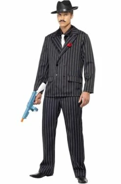 Smiffys Costume Uomo Gangster Nero Gessato A Righe Larghe