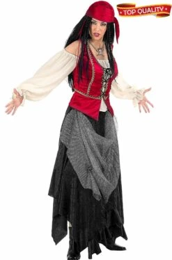 Costume Donna Pirata Piratessa O Corsara Rossa