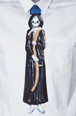 Cravatta Finta Con Elastico In Lattice Halloween.Nera Con Morte