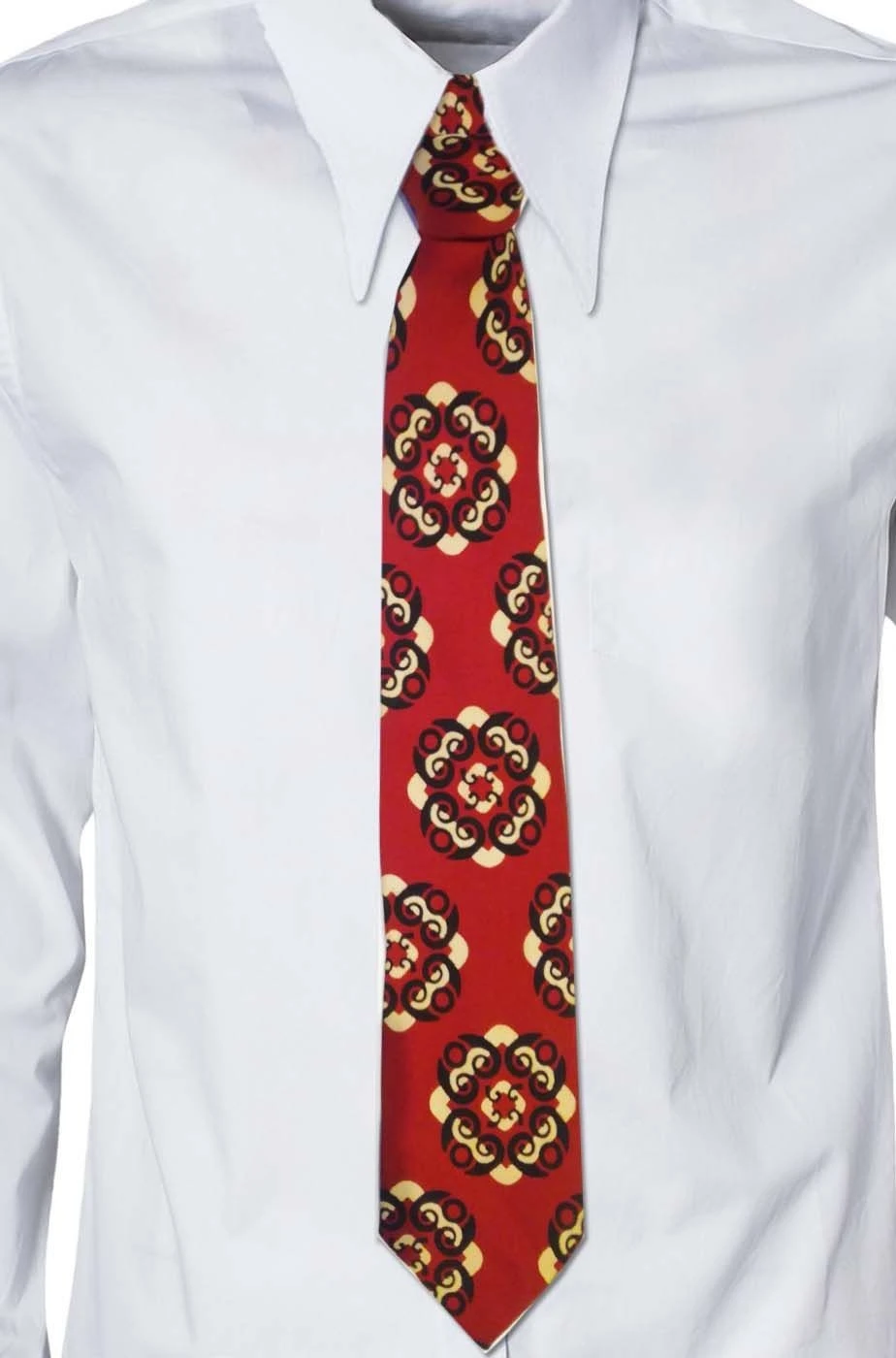Cravatta Rossa Bordeaux A Disegni Coreani Anni 70 Vintage